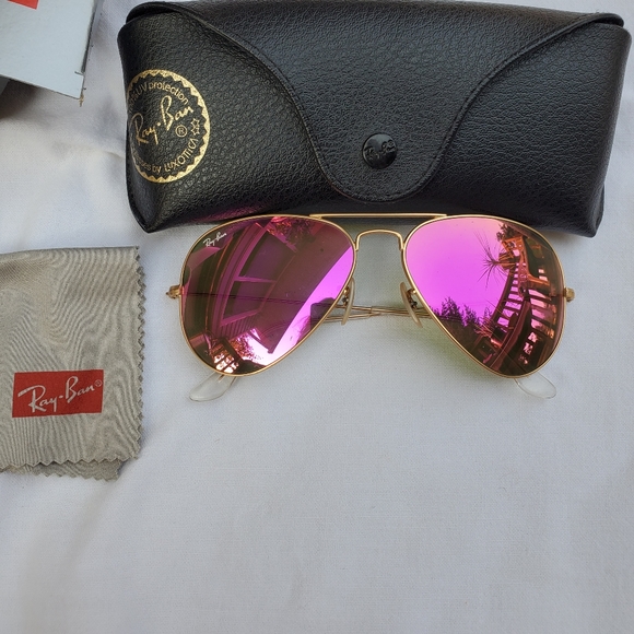 SOLD RayBan Pink Flash Lense Unisex Aviators Size 58 - Picture 3 of 12